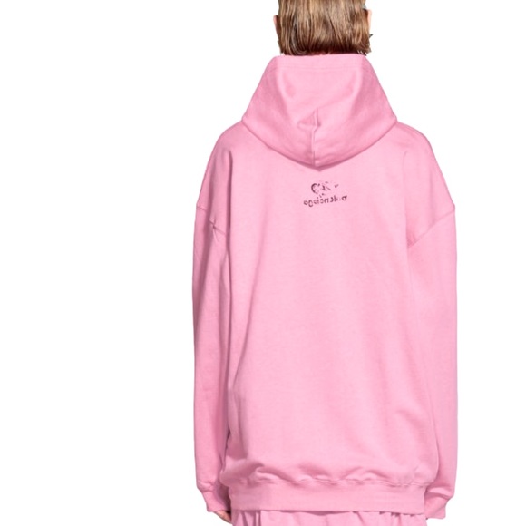 Balenciaga Pink logo-print cotton hoodie in size Large - Picture 7 of 16